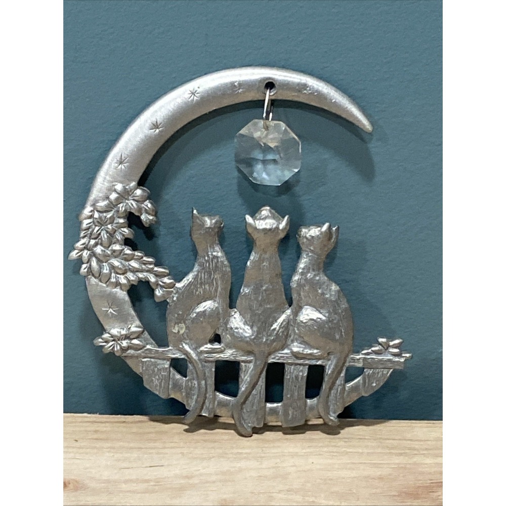 Lindsay Claire Cat Moon Window Suncatcher Prism Pewter Ornament Multi Use
